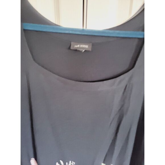 J. Jill 2X Wearever Collection Black Floral Top Tunic  Square Neck‎ Stretch - Picture 5 of 7